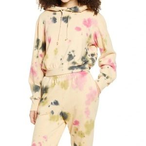 AFRM Fink Crop Tie Dye Sand Crumble Sweatsuit Set Top Size Small, Bottom Size XS